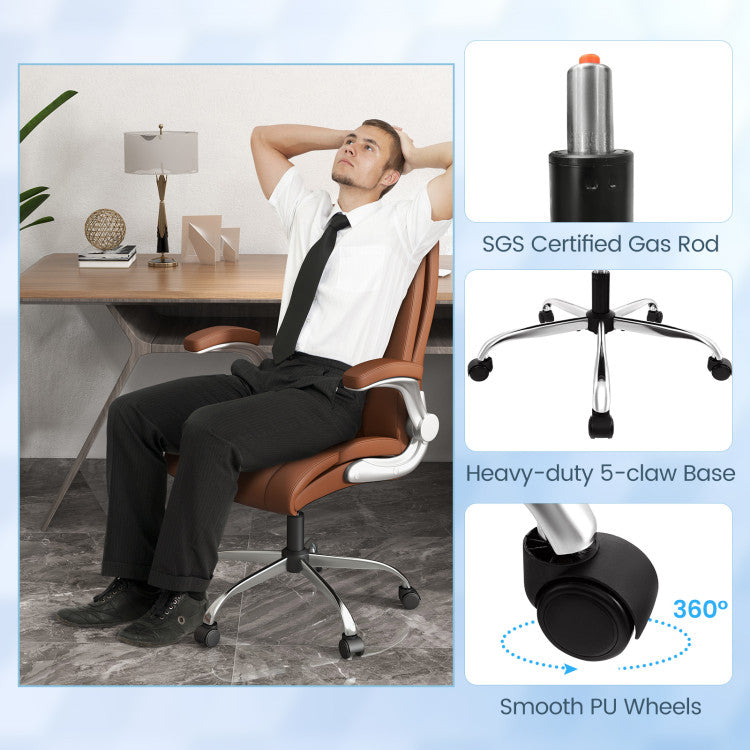 <strong> Stable and Reliable Construction:</strong> Enhance your workspace with our modern office desk chair, designed to complement any decor seamlessly. Its sleek appearance is coupled with innovative features like flip-up armrests, allowing for convenient storage under tables, maximizing your space utilization.