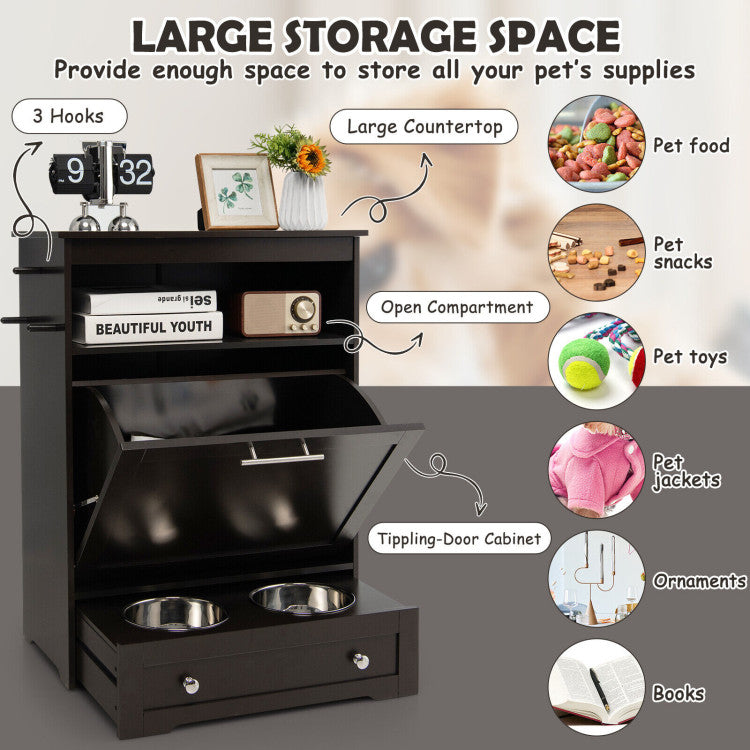 <strong>Large Storage Space:</strong> Maximize organization with a pet food storage cabinet boasting a generous countertop, open compartment, and a convenient tip-to-open middle cabinet. Effortlessly store pet food, toys, and accessories in this all-in-one pet supply solution.<br>