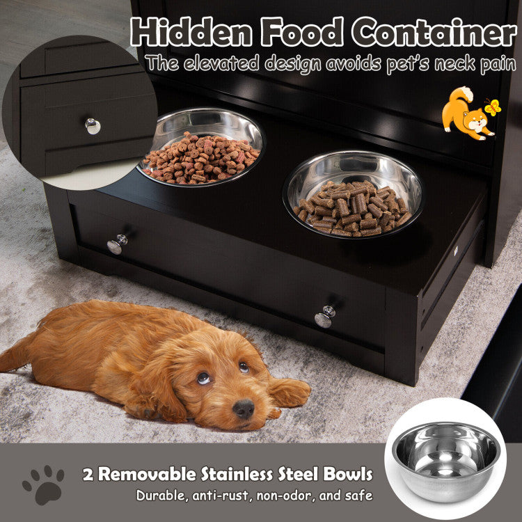 <strong>Hidden Food Container:</strong> The feeder station features a discreet pull-out drawer housing two stainless steel bowls for mess-free dining. The 16 cm optimal height ensures a comfortable and clean eating space for your furry friend.