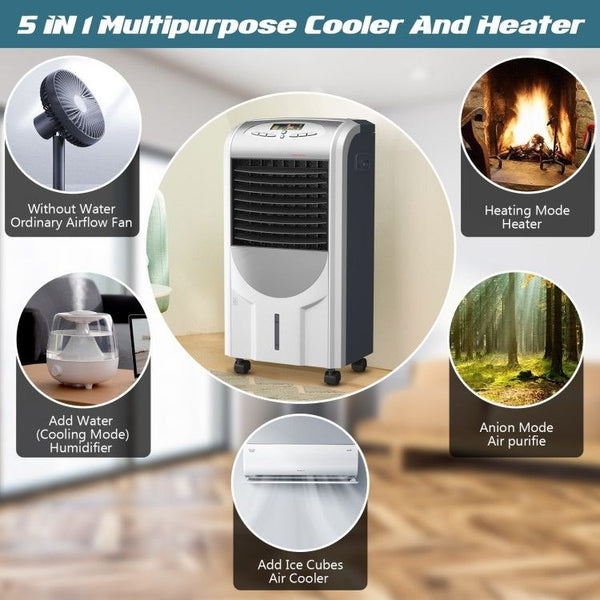 5 In 1 Air Cooler and Heater: Upgrade your home comfort with this 5-in-1 air cooler and heater! Experience the benefits of an air cooler, heater, humidifier, fan, and air purifier in one sleek unit. Whether it's sweltering heat or chilly nights, this multifunctional device has you covered.