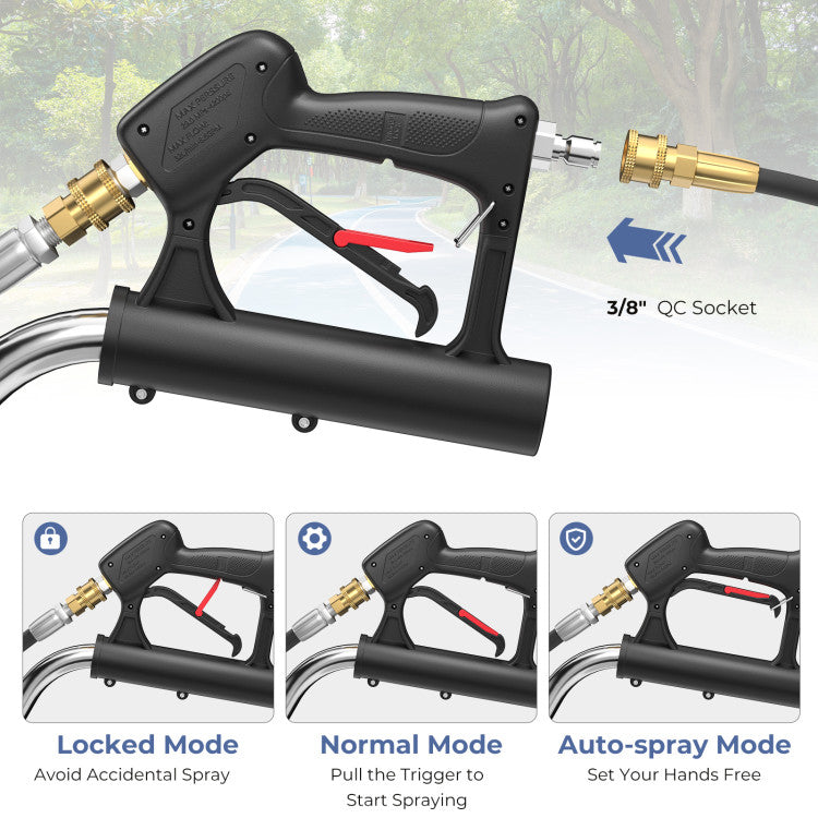 <strong>Great Versatility and Compatibility:</strong> Engineered for versatility, our power washer accessory fits most pressure washers with a 3/8" QC socket and can handle pressures up to 4000 PSI. Clean various surfaces with ease, from concrete to asphalt, and more, without compromising on effectiveness.