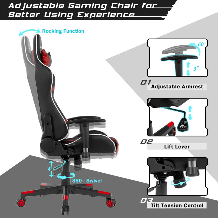 Customizable Seat with 360° Swivel: The gaming chair features a generously wide seat that accommodates different body types. Adjust the seat height to your preference, and enjoy the convenience of a 360° swivel for easy interaction with gaming partners.