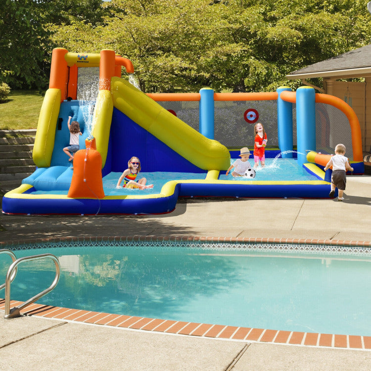 Hikidspace Soccer Inflatable Water Slide & Bounce Castle with Splash Pool without Blower