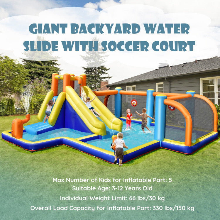 Playtime Extravaganza: With room for up to five kids aged 3 to 12, our colossal water slide is the perfect playtime paradise. To ensure safety, each child should weigh under 66 lbs, and the inflatable part's maximum load capacity is 330 lbs.
