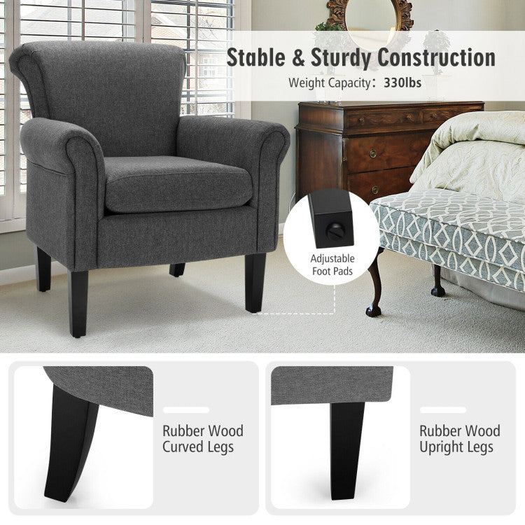 Sturdy Legs with Adjustable Foot Pads: The chair is equipped with sleek black rubber wood legs that not only add an elegant touch but also provide exceptional stability, with a weight capacity of up to 330 lbs. Additionally, the adjustable foot pads ensure steady placement on uneven surfaces, preventing any wobbling or instability.