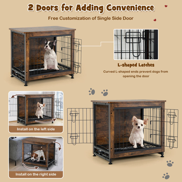 <strong>Double Lockable Doors:</strong> Enhance your pet's safety with our dog crate's dual doors featuring robust L-shaped latches. These doors facilitate easy access for pets and streamline feeding and monitoring, offering peace of mind with the flexibility to position the side door on either side to suit your space and lifestyle. Ensure your pet’s security, deterring escapes whether you're away or asleep.