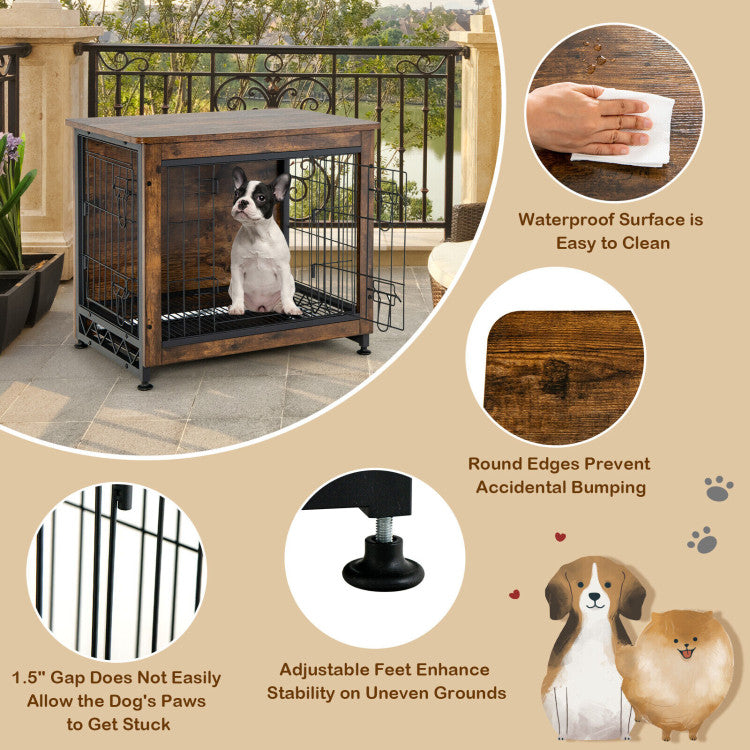 <strong>Safe and Stable Construction:</strong> Crafted from superior engineered wood and a metal frame, our small dog crate supports up to 110 lbs, blending durability with safety. Rounded edges safeguard pets from injury, while non-slip pads protect your floors and ensure stability, offering a secure and gentle living environment for your pet.<br>