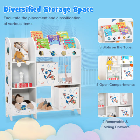 Ample Storage with Classification: Featuring 5 compartments, 2 cloth drawers, and 3 slots, this kids storage unit offers generous and well-organized storage space for books, toys, snacks, and daily supplies. The removable cloth drawers can be rearranged according to individual needs, allowing for customizable organization.