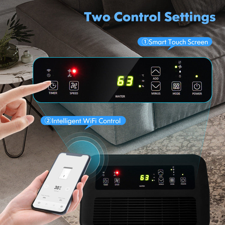 <strong>Innovative App and Voice Control:</strong> You can download the "Smart Life" App and control this dehumidifier from anywhere with Wi-Fi or Bluetooth. And the dehumidifier also works with Alexa for convenient voice control. Meanwhile, the easy-to-read LED display and touch control panel make it easy to check and adjust all settings.