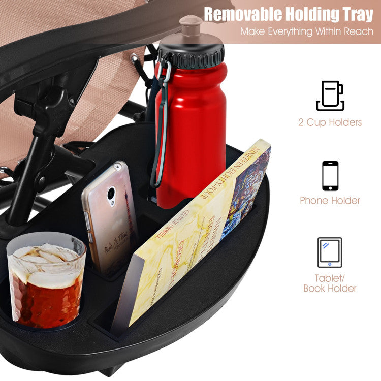 <strong>Removable Headrest and Tray:</strong> The detachable pillow can be adjusted up and down to provide you with better support. In addition, the removable tray is convenient for you to get access to drinks, cell phones, magazines, and so on. You can assemble it on the left or right as you want.