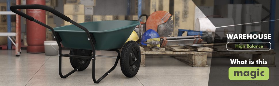 <strong>Heavy-duty Steel Frame:</strong> Engineered with a robust steel frame and a durable PP container, our garden wheelbarrow ensures stability and strength while remaining lightweight. Equipped with 13-inch pneumatic tires, it offers easy lifting, balancing, and maneuverability across various terrains.