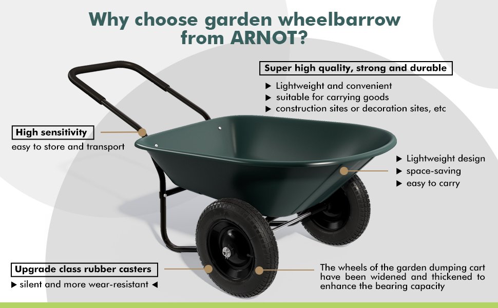 <strong>Loop Handle and Pneumatic Tires:</strong> The padded loop handle of our garden cart provides comfortable control and balance, facilitating effortless loading and dumping of cargo. Its pneumatic tires with enhanced friction patterns ensure smooth movement on any surface, enhancing usability and versatility.