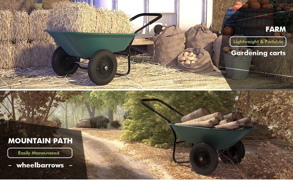 <strong>Excellent Garden Assistant:</strong> The glossy-finished garden cart is your ultimate outdoor assistant, designed to effortlessly transport heavy loads and ease the strain on your hands. Perfect for use on patios, in warehouses, or on farms, this lightweight cart is versatile and dependable.