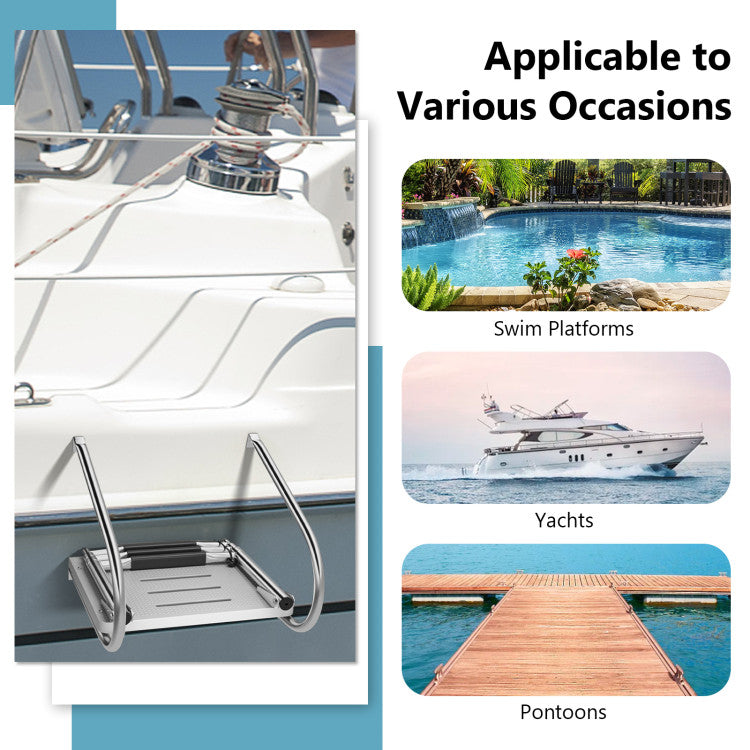<strong>Versatile Use:</strong> This multipurpose folding telescoping ladder is ideal to be used as a pontoon boat ladder, fishing boat ladder, dock ladder, marine yacht ladder, swimming pool ladder, and more.