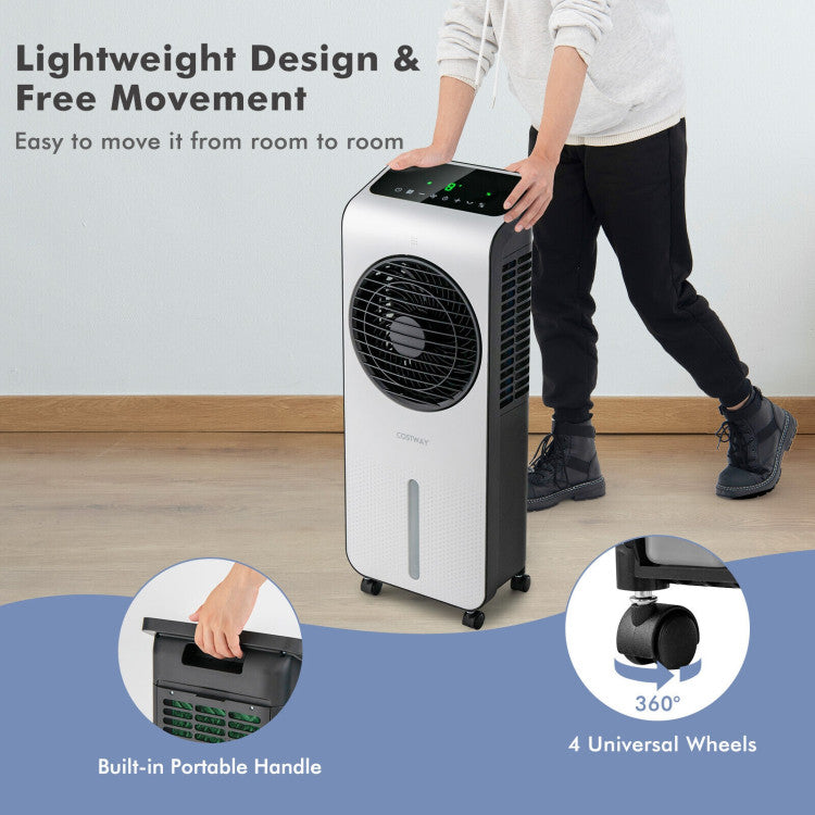 <strong>Simple Operation and 4 Universal Wheels:</strong> Simplify your life with our air cooler's smart touch control panel and LED display. Control settings effortlessly with the included remote control, and move the cooler from room to room with ease thanks to its 4 detachable universal wheels and built-in portable handle.<br>