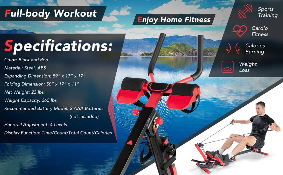<strong>Adjustable Intensity &amp; Angles:</strong> Take control of your workout with our adjustable ab machine! With two tension levels for rowing and three angle options for abdominal exercises, you can tailor your routine to suit your fitness level and goals. Challenge yourself and push your limits with ease.