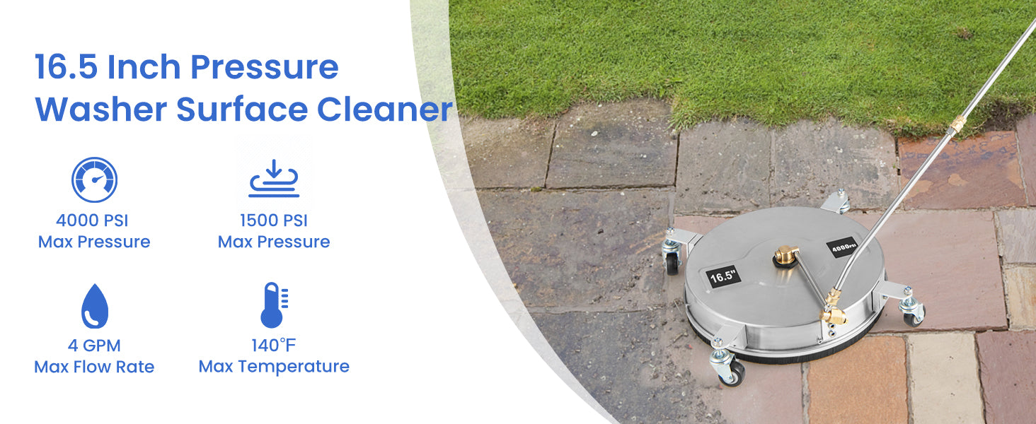 <strong>16.5-inch Wider Coverage:</strong> Say goodbye to tedious cleaning sessions with our 16.5-inch surface cleaner! Offering 5X more coverage than standard nozzles, it makes cleaning a breeze. From the pool to the driveway, tackle any surface with ease and efficiency, saving you valuable time and effort.