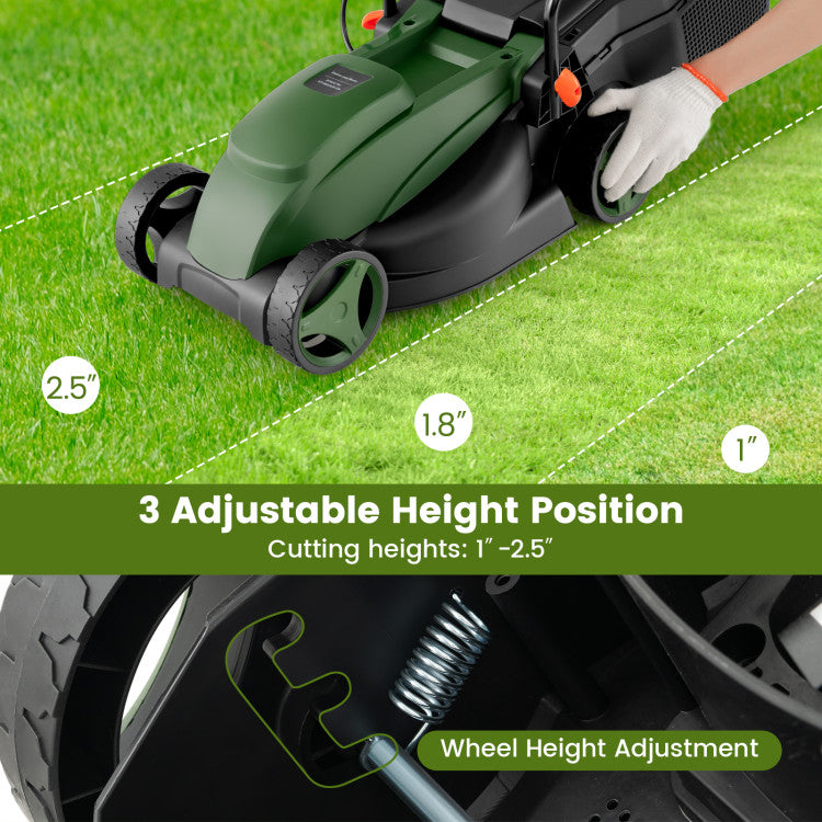 <strong>3 Adjustable Height Position:</strong> Features a user-friendly 3 height adjustment system of 1", 1.8", and 2.5", this useful mower enables you to customize your lawn to suit your preferences. Meanwhile, the simple height adjustment structure provides easy switching between positions. Additionally, the 5.5" smooth wheels facilitate high mobility for various places.