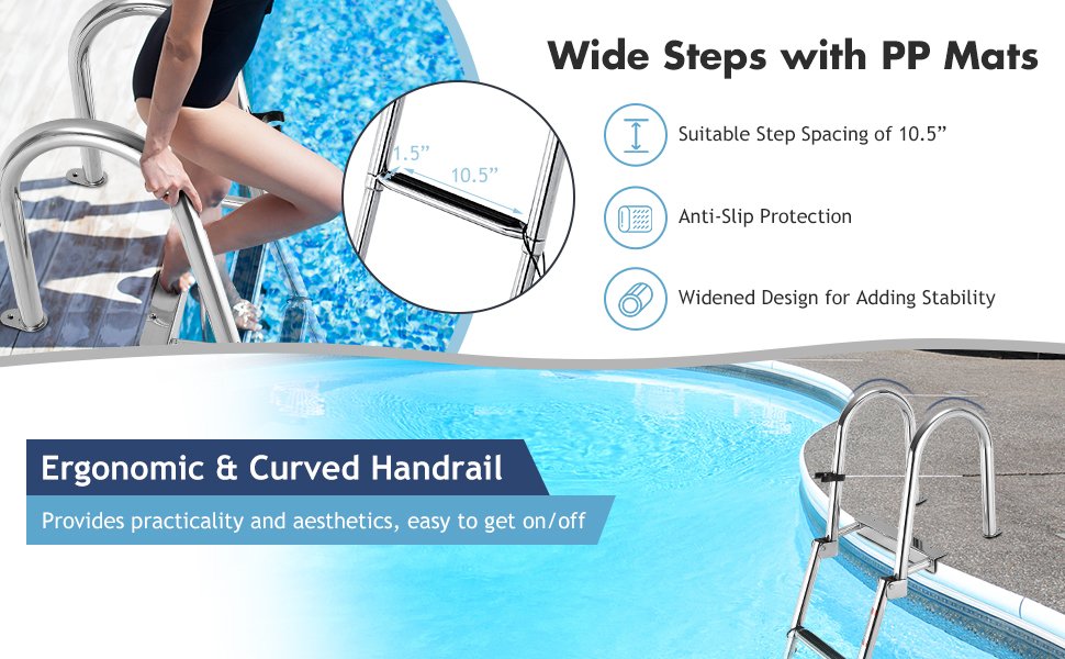 <strong>Non-slip Foot Mats for Security:</strong> For your safety, the 4 wide pedals are designed with non-slip PP foot mats to protect you from accidental falling over while reducing pain in your feet. At the same time, comfortable handrails allow you to get out of the water easily.