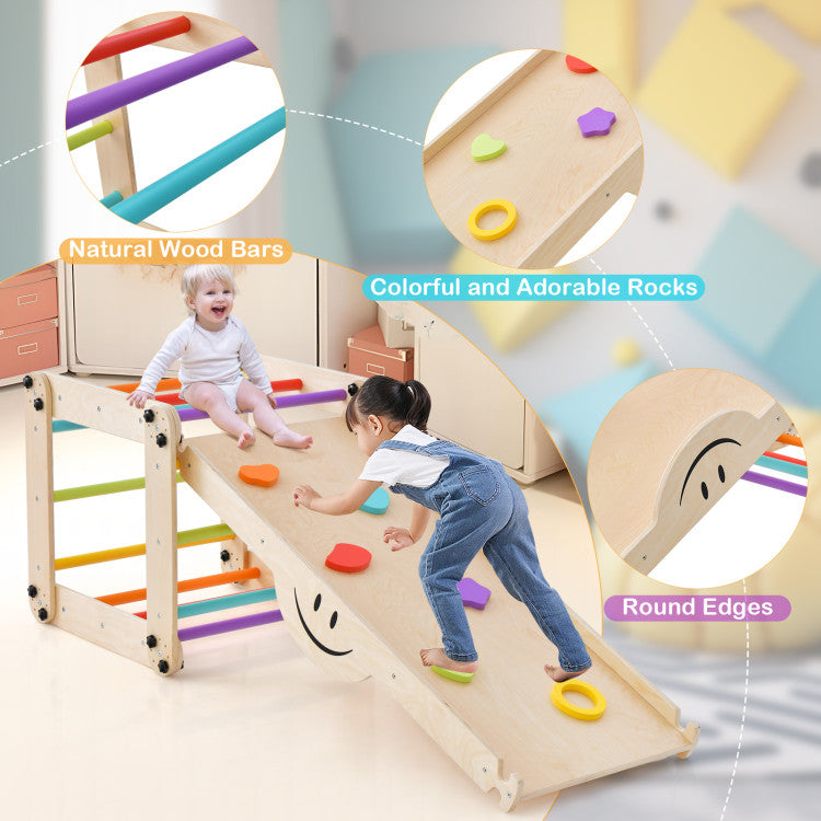 <strong>Quality Craftsmanship:</strong> The burr-free and round edges ensure safety during play. In addition, the colorful and adorable rocks bring beautiful embellishment. The climbing triangle set is appealing and practical and is an ideal present for any occasion.