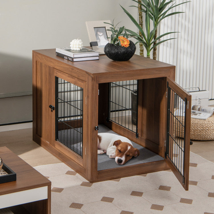 <strong>Multifunctional Design:</strong> Coming with a spacious tabletop, the dog kennel offers ample space to accommodate potted plants, photo frames, magazines, and a night lamp. Thus, apart from being used as a comfortable dog house, it is also a side table or nightstand.