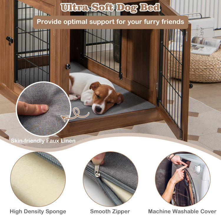 <strong>Cozy and Washable Dog Bed:</strong> This pet crate end table is equipped with a soft cushion, which is made of skin-friendly faux linen and filled with high-density sponge for an ultimate relaxing sleeping. In addition, the zippered removable cover is machine washable for easy cleaning.