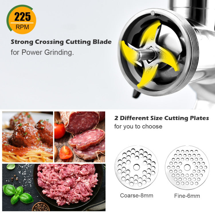 <strong>2 Cutting Plates for Wide Application:</strong> Customize your grind with ease using our electric meat grinder's two cutting plates! Whether you prefer coarse or fine textures, the choice is yours. From meat to fish, vegetables, and more, unleash your culinary creativity and explore endless possibilities. Perfect for home kitchens, restaurants, and beyond – versatility meets convenience.<br>