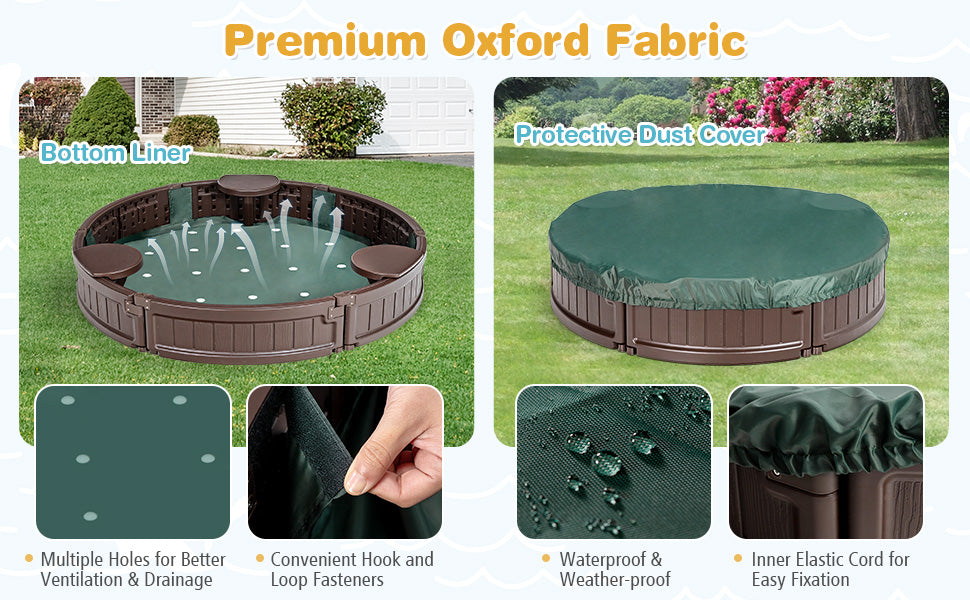 <strong>Bottom Liner and Dust-proof Cover:</strong> Our sandbox includes a bottom liner for easy drainage and ventilation, along with a dust-proof and waterproof cover to keep the sand clean and free from debris. Plus, with simple assembly instructions and lightweight design, setting up and transporting the sandbox is a breeze.