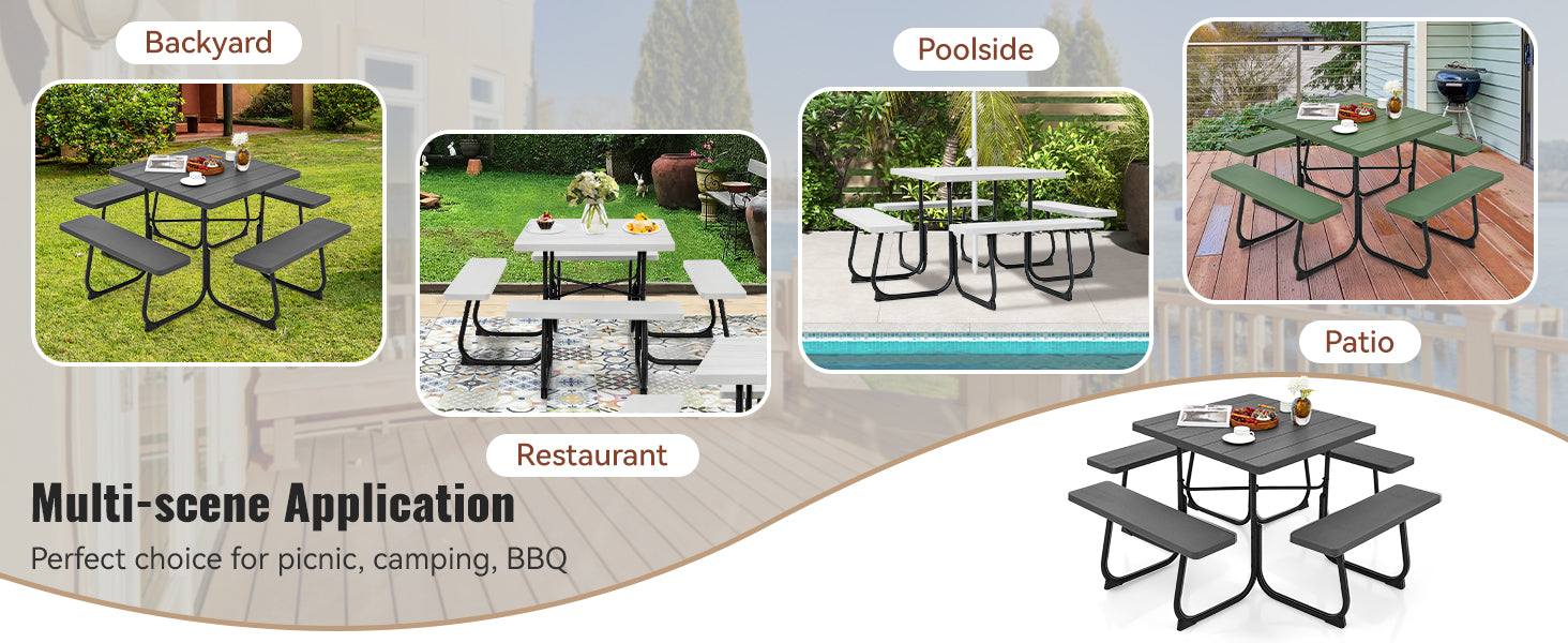 <strong>Suitable for Various Scenarios:</strong> Whether you're at a restaurant, beach, backyard, or garden, this outdoor picnic table is versatile and perfect for any occasion. Enjoy leisure time with family and friends.