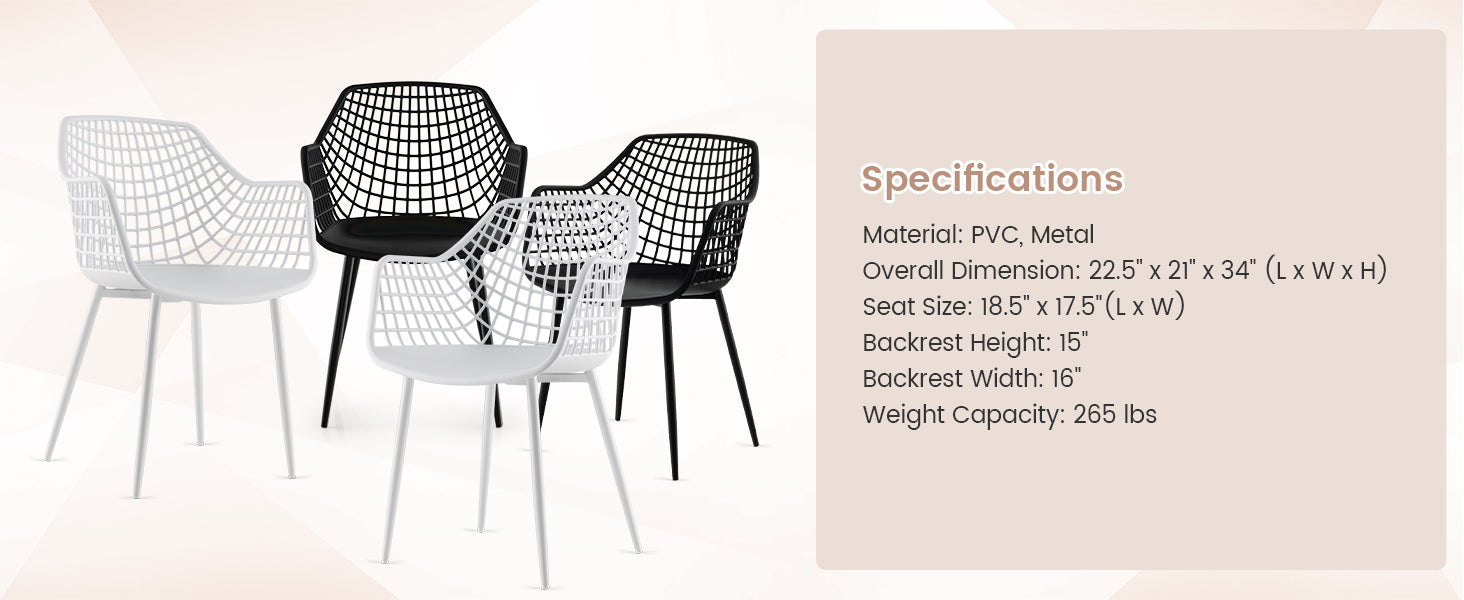 <strong>Convenient and Easy to Assemble:</strong> Enjoy a quick and easy setup with our user-friendly dining chair! Complete with clear instructions and all necessary hardware, it can be assembled in no time. With finished dimensions of 22.5" x 21" x 34" (L x W x H) and a weight capacity of 265 lbs, it's the perfect blend of convenience and comfort for any space.