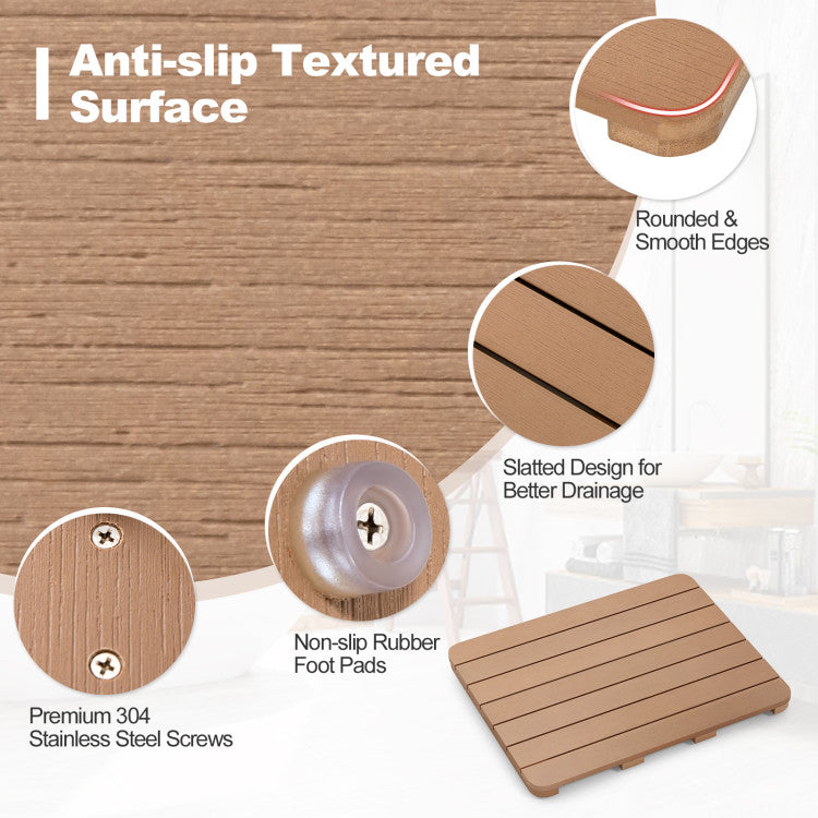 <strong>Upgraded Non-slip Design:</strong> Say goodbye to slips and falls with our upgraded non-slip design! Featuring an anti-slip textured surface and rubber foot pads, this bath mat guarantees a secure grip. Plus, with premium stainless steel screws, it can support weights up to 330 lbs, ensuring stability and peace of mind.