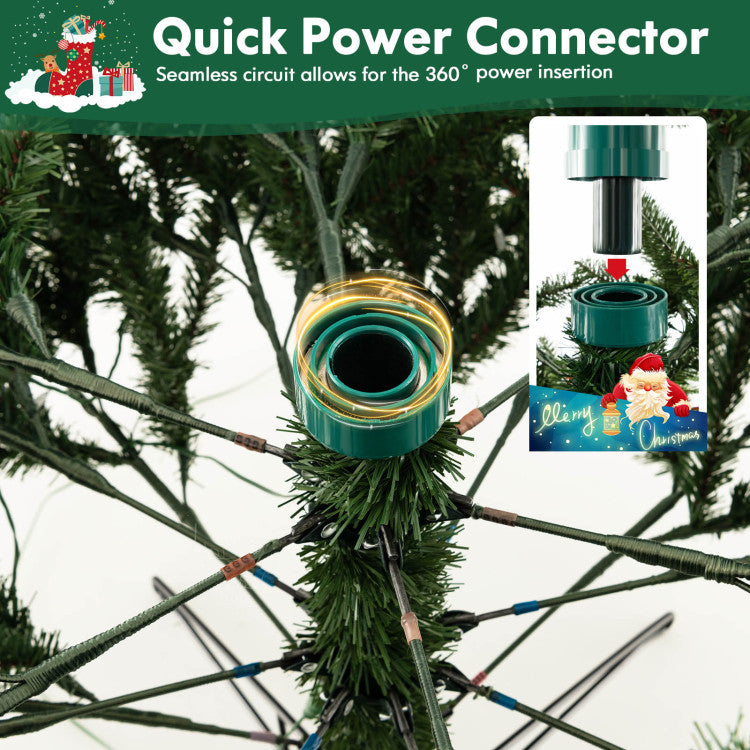 Effortless Power Connection: Bid farewell to tangled wires and hello to convenience with the Christmas tree's innovative quick power connector. Seamlessly insert 2/3 sections, regardless of orientation, and save precious setup time. Its user-friendly hinged frame automatically expands branch tips, ensuring a hassle-free decorating experience.