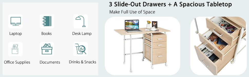 Multi-Functional with Ample Storage: Experience the Tangkula computer desk's multi-functionality. Use it as a computer desk, side table, locker, or cabinet. Featuring three drawers, it provides ample storage space. Transform any space into a stylish workstation and storage unit with this unique desk.