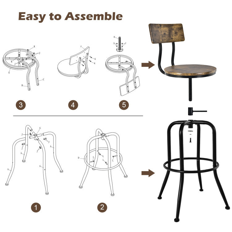 Quality Assurance and Easy Assembly: Crafted from robust metal tubes and high-density MDF boards, these sets of 2/4 kitchen bar stools are engineered for long-lasting durability, even through extensive use. The included detailed instructions and clearly labeled parts streamline the assembly process. The finished dimensions are 21.5" x 21.5" x 39" - 42" (L x W x H).