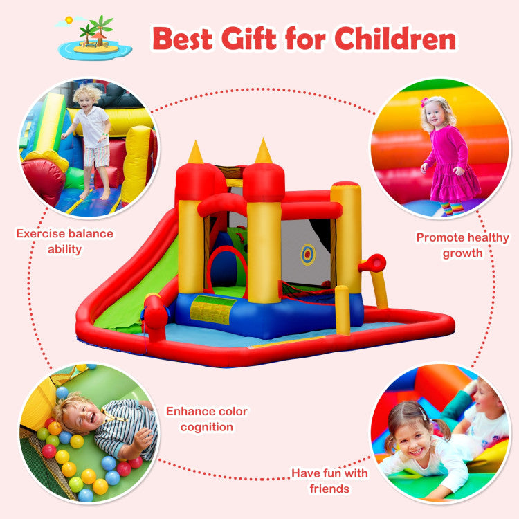 Water Adventure for All: With a thrilling climbing wall, slippery slide, and splash pool, this inflatable bouncer promises endless water-based enjoyment. Ideal for children aged 3 to 10, it transforms your backyard into a captivating amusement park. Perfect for 2-3 kids to play together at once.