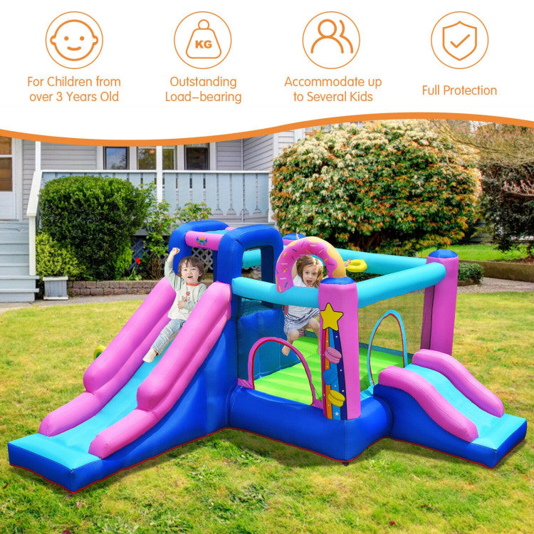 Child-Friendly and Resilient Build: Crafted from carefully chosen Oxford material, this inflatable slide jumper is both tough and gentle on kids, allowing for hours of secure play. Its top-notch stitching guarantees a bounce-friendly surface, reassuring parents about its durability. Hosting up to 200 lbs, it accommodates up to 3 children for group fun.