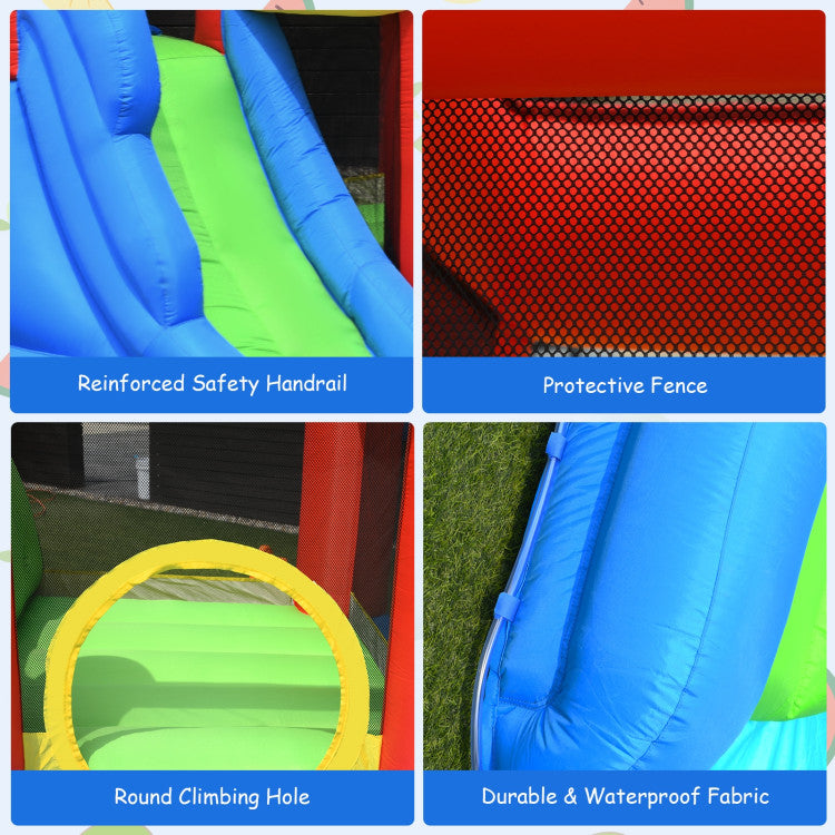Premium Safety and Durability: Crafted from heavy-duty, puncture-resistant 420D Oxford material, our inflatable water slide ensures your kids' safety. The bounce area is reinforced with extra-thick 840D Oxford for maximum durability. Plus, a protective fence surrounds the top of the slide for added security.