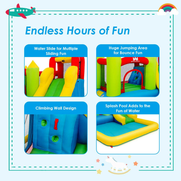 Endless Play Possibilities: This inflatable water park offers a multitude of activities in one, including a lengthy slide, a climbing wall, a refreshing splash pool, and a spacious jumping area. It's designed to give children a joyful and unforgettable childhood experience! (Recommendation: Each child's weight should be under 99 lbs). Ideal for 3 kids playing together. Recommended for ages: 3-10 years old.