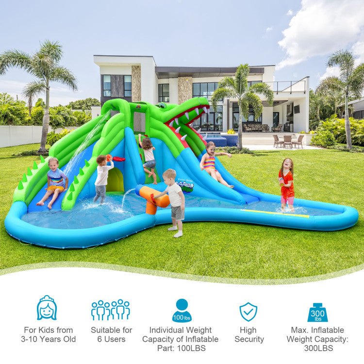 Unlimited Water Fun: Turn your backyard into a water park with this inflatable pool water slide! Connect the hose for non-stop summer enjoyment. Kids can zip down the slick slide with built-in sprinklers and make a splash in the refreshing pool. Plus, the water cannon can be aimed in different directions for added excitement.