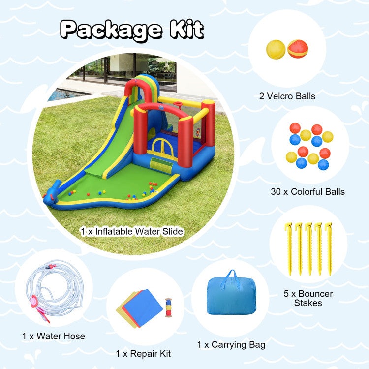 Everything Included: This bounce house package includes the inflatable, a hose, a repair kit, a carrying bag, 2 Velcro balls, 30 ball pits, and 5 stakes for stability. Ideal for kids aged 3 to 10. Get ready for endless excitement!