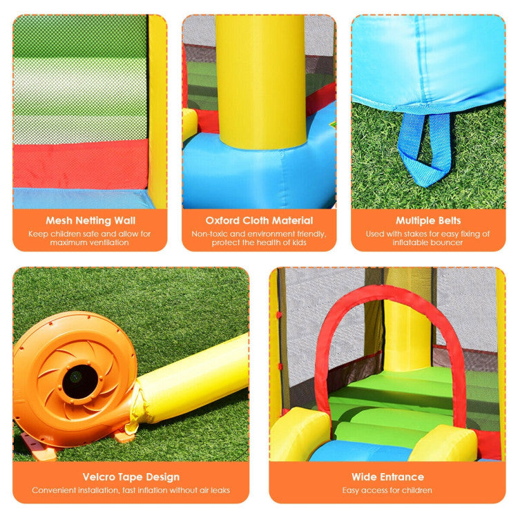 Built to Last, Engineered for Safety: Crafted from premium, wear-resistant oxford materials coated with durable PVC, this inflatable house ensures hours of continuous bouncing. Mesh walls surround the jumping area to guarantee child safety and optimal airflow. The inflatable part can support up to 150 lbs.
