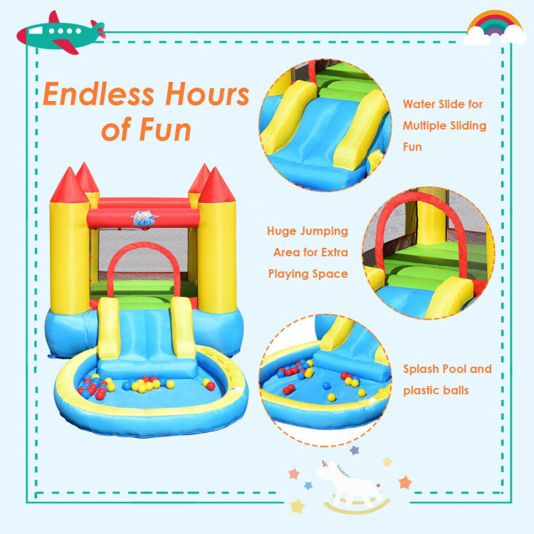 Versatile Play Zones: Kids can revel in a multitude of games simultaneously, with various play areas in this inflatable. It fosters balance and growth through features like climbing walls and a basketball hoop.