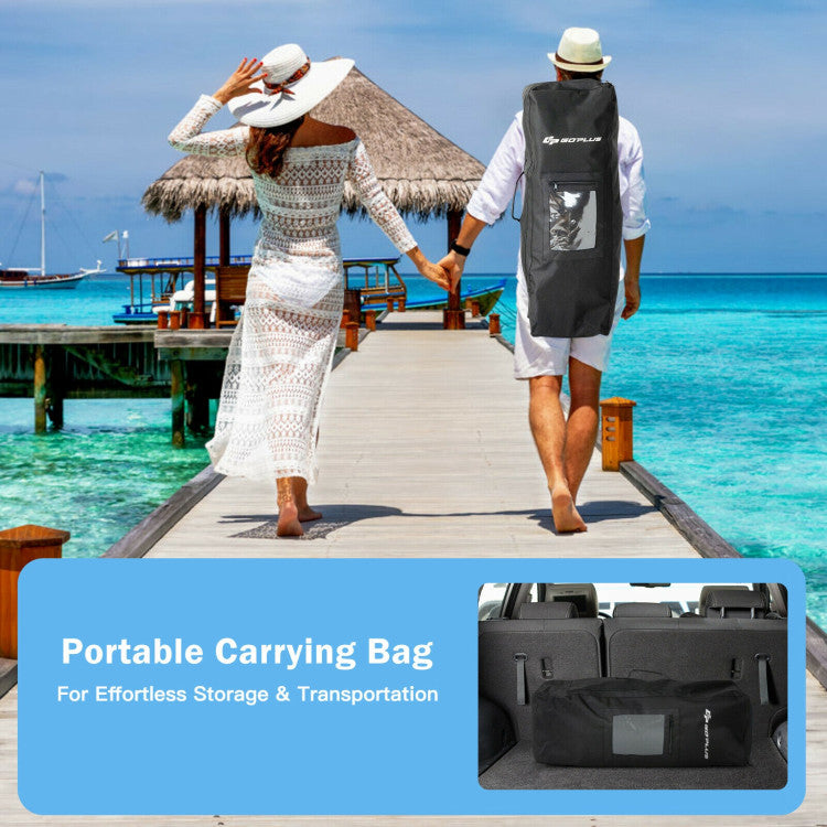 Portability and Storage: When deflated and rolled up, the board fits easily into the provided backpack, making it simple to transport and store. Additionally, the board features a convenient carrying handle for easy use.