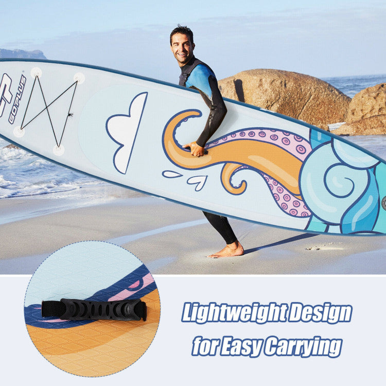 Spacious and Stable Design for Balance: This top-notch surfboard boasts a 10' length and 30" width, offering ample space to stand on, ensuring excellent balance and stability. The secure tie-down bungee cords keep your personal items in place for easy access while you're out surfing.