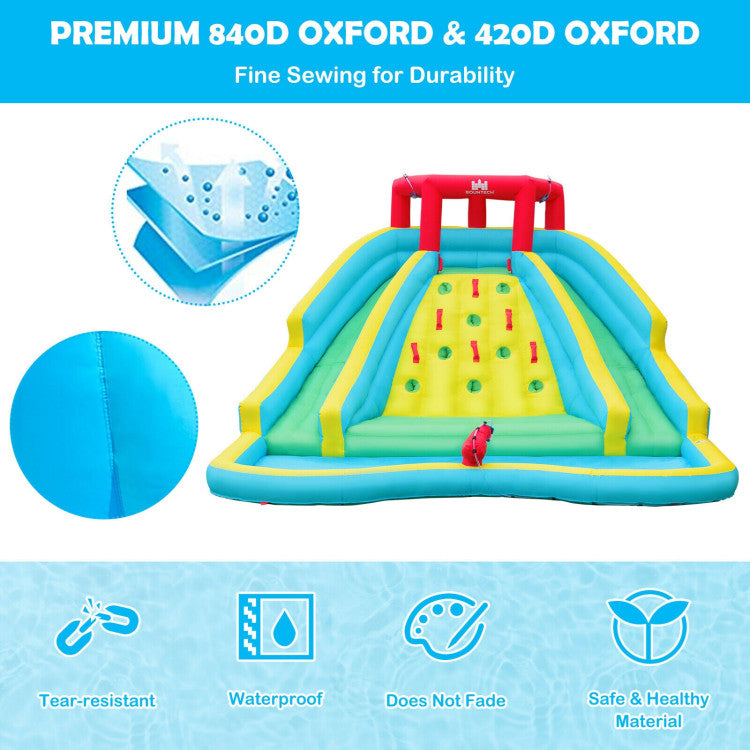 Built to Last, Engineered for Safety: Crafted from heavy-duty 420D Oxford material with a reinforced wear-resistant coating, this inflatable bouncer guarantees long-lasting usage. The slide and climbing areas are even more durable with 840D Oxford. For added safety, the slide's upper portion is enveloped in a protective netting.