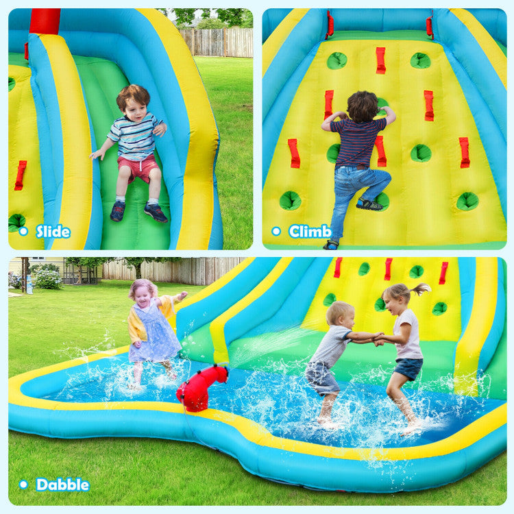 Unleash the Water Thrills: Watch as your children conquer the climbing wall, zip down the slick slides, and plunge into the refreshing splash pool. Designed for kids aged 3 to 8, this inflatable slide bouncer transforms your backyard into a thrilling children's amusement park. Ideal for 3-4 kids to enjoy simultaneously.