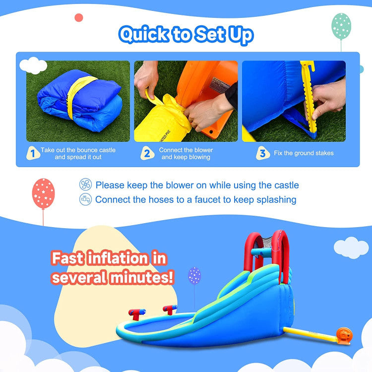 Easy Setup and Portability: Setting up this inflatable wonder is a breeze. Simply unpack, connect to the blower (not included/included), and inflate. It's compact when deflated and easy to carry in the included storage bag. A drainage hole ensures quick water removal after use.