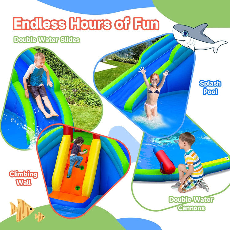 Endless Water Fun: This inflatable bouncer is a mega combo of double water slides, water cannons, a climbing wall, and a splash pool, ensuring non-stop fun for kids. It's a guaranteed hit at birthday parties, keeping kids and their friends entertained.