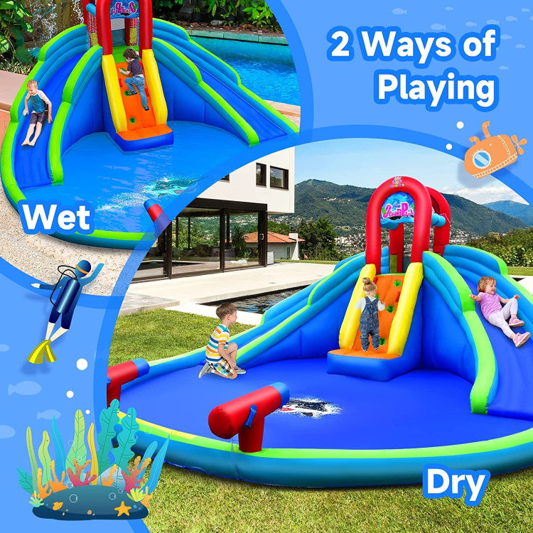 All-Season Play: This bounce house comes with 2 hoses to attach to a faucet for continuous water spray. In hot summer, it's a water wonderland. As it cools down, you can switch to using it as a regular dry bouncer or fill the splash pool with sea balls for ongoing fun.