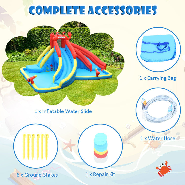 Bonus Accessories: We've got you covered with a repair kit for unexpected mishaps, a water hose for added splashing fun, and six sturdy stakes for extra stability. Plus, the durable carrying bag (random color) allows you to transport this fantastic bounce house wherever the adventure takes you!